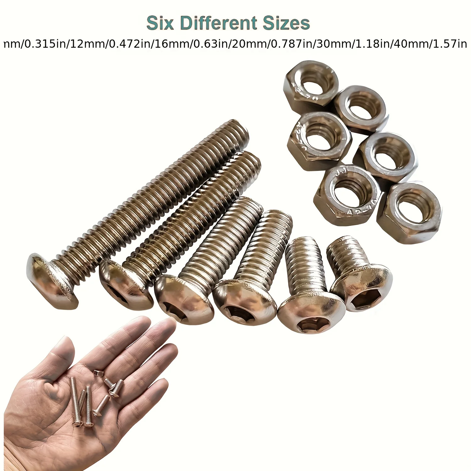 120Pcs M5 x 8mm,12mm,16mm,20mm,30mm,40mm Hex Socket Head Cap Bolts Nuts Screws Assortment Set 304 Stainless Steel