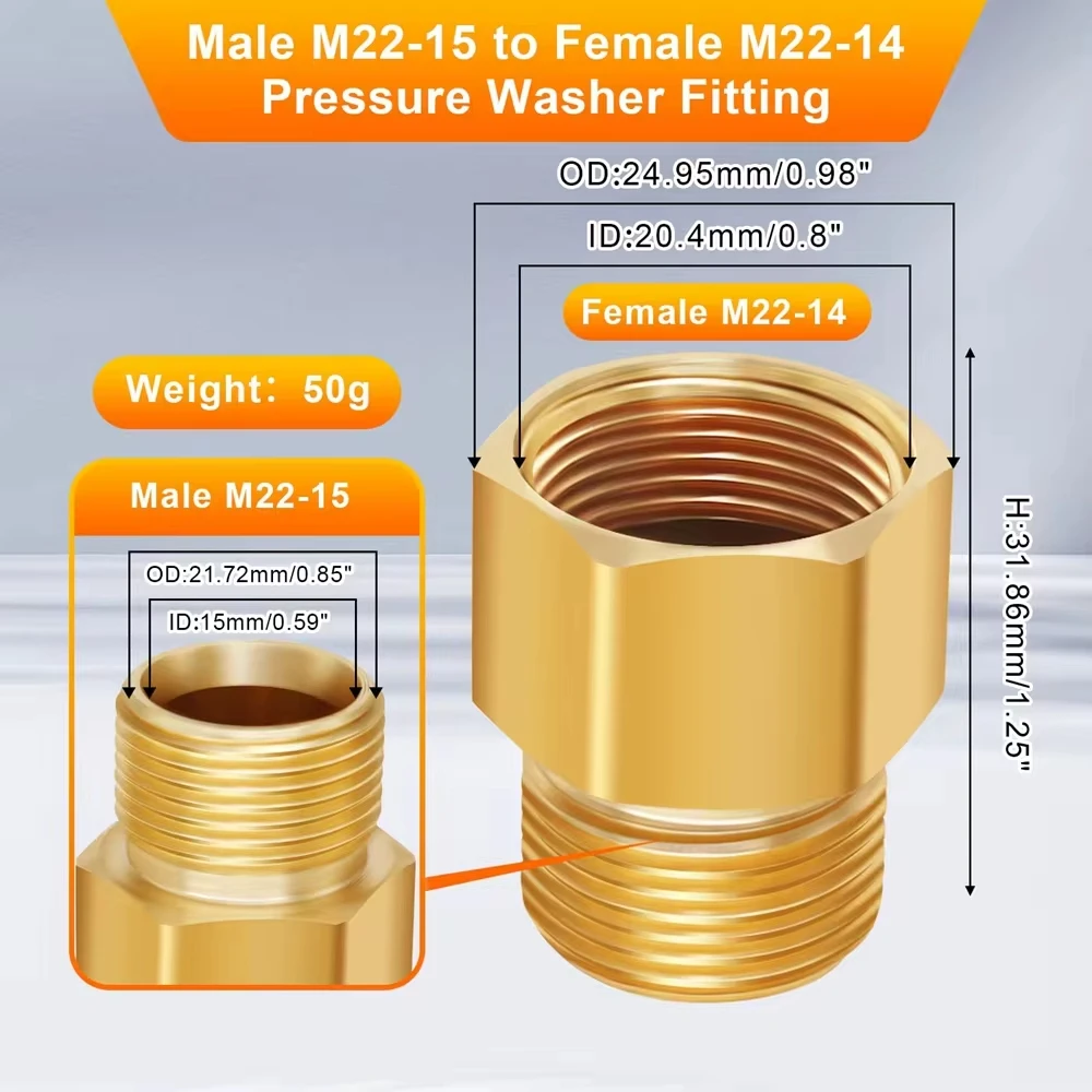 Pressure Washer Coupler M22 15mm Female Thread to M22 14mm Male Quick Fitting For Washer Gun Connection Hose Nozzle Car Wash 3
