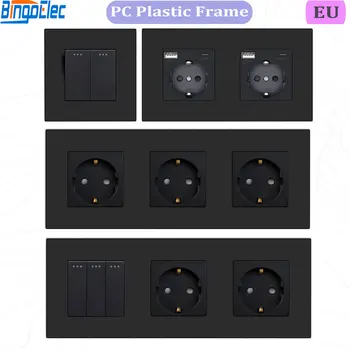 Bingoelec EU Button Switches With Power Socket 1/2/3Gang 1Way Electrical Outlets With USB Type-C Wall Socket 16A Plastic Panel