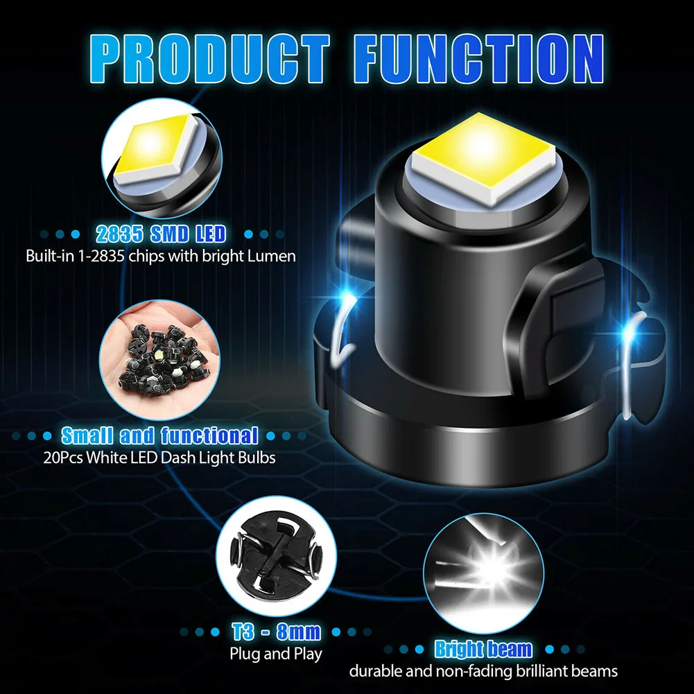 20Pcs Super Bright T3 Led Bulb Canbus Car Interior Lights Indicatore Cruscotto Strumento Di Riscaldamento 1210 Smd Lamps Lampadine