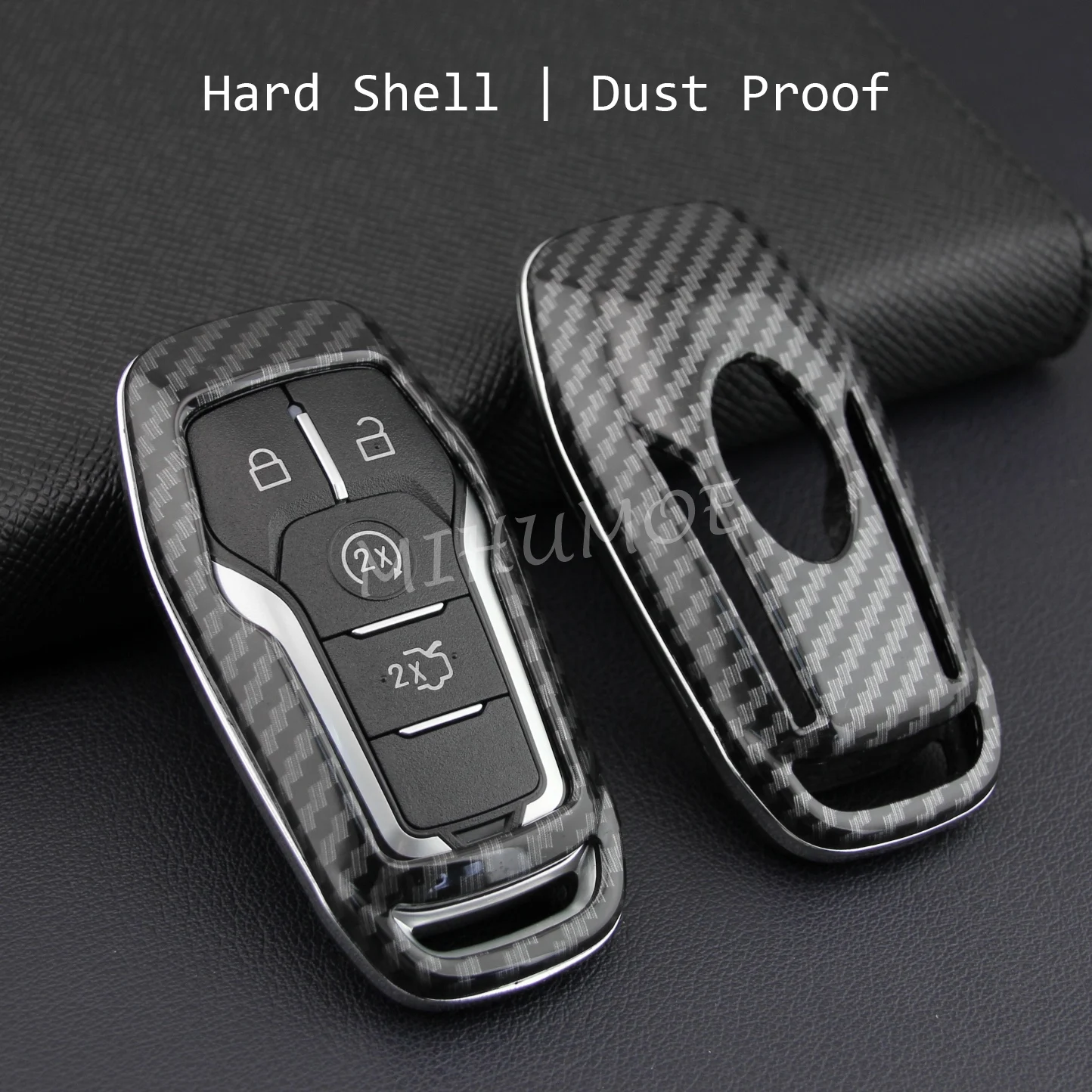 Funda Para Llavero Ford De Fibra De Carbono QBUC | Protector De Llave Inteligente 4/5 Botones | Compatible Con Fusion, Mustang, F-150, Lincoln MKZ | Incluye Llavero Y Destornillador