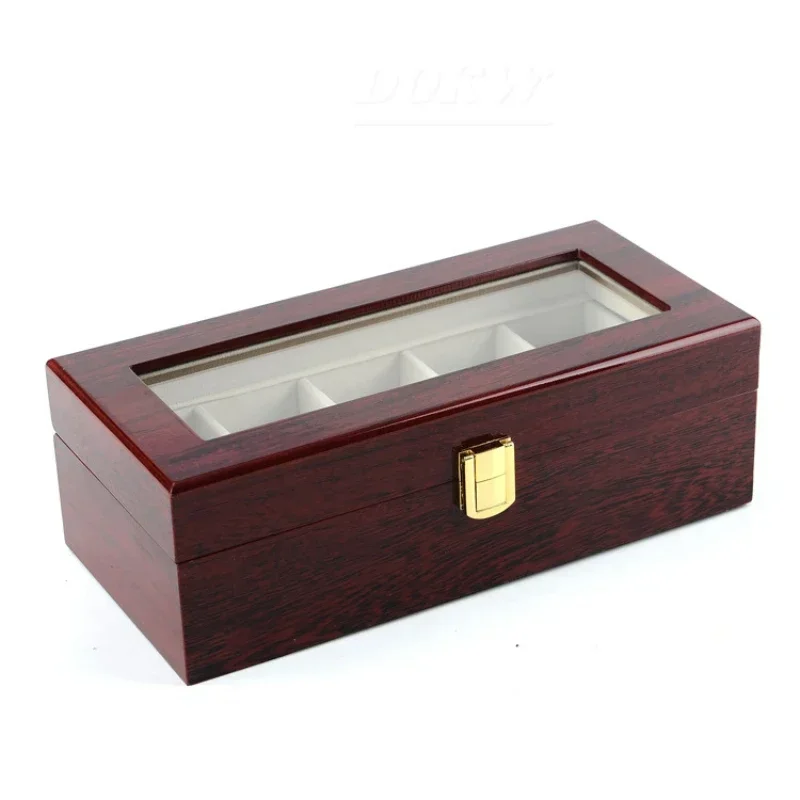 Wood piano painted watch box Lovers watch storage box Red wood glass skylight display