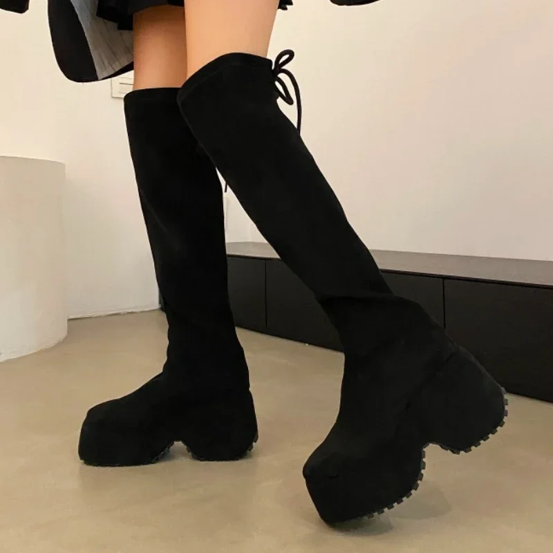 

Women's Shoes on Sale 2023 Fashion Lace Up Women's Boots Winter Round Toe Solid Long Tube Chunky Heel Over The Knee Boots