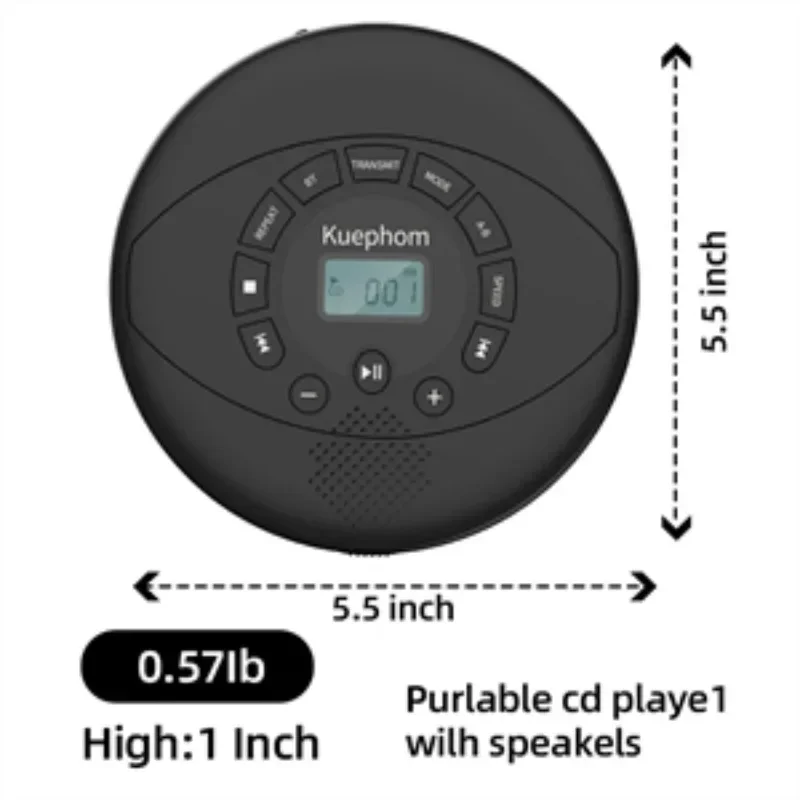 휴대용 CD 플레이어 블루투스 CD 워크맨, 충전식 CD 플레이어, USB, AUX, 헤드폰 포트 내장 스피커