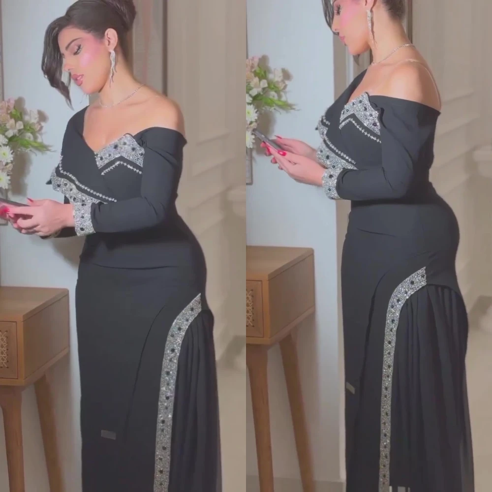 

Sparkle One-shoulder Sheath Floor Length Evening Dresses Sequin Rhinestone Chiffon Formal Occasion Gown فستان سهرة نسائي فخمهفست
