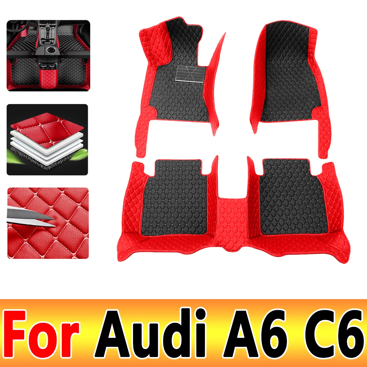 

Car Floor Mats For Audi A6 C6 4F 2004~2011 Carpet Luxury Leather Mat Full Set Durable Rug Auto Interior Parts Car Accessories