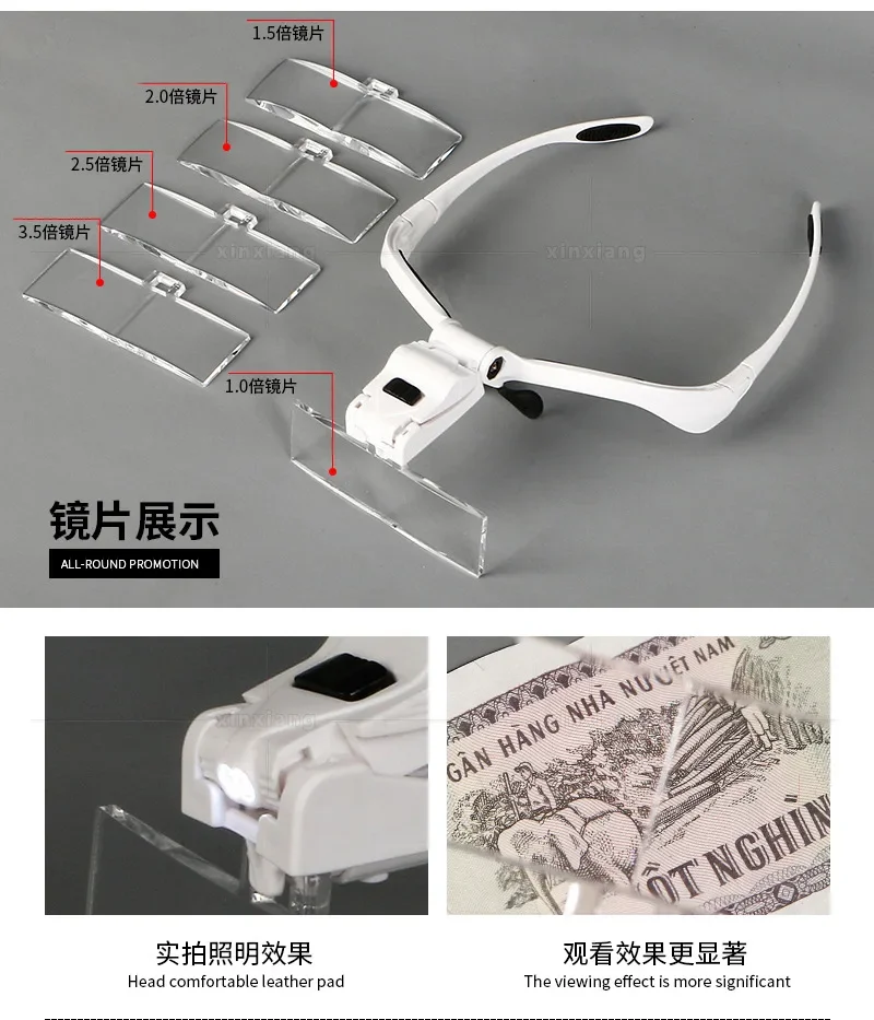 Headband Illuminated Magnifier 1x 1.5X 2.5x 3.5x Eyewear Magnifying Glasses with 2 Led Lights Loupe For Repairs Tool Toys Gift magnifying glass headband magnifier head wearing magnifier