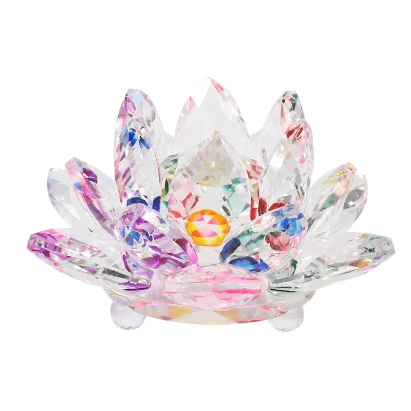 Feng Shui Decor Colorful Large Crystal Lotus Flower Ornament with Gift Box 