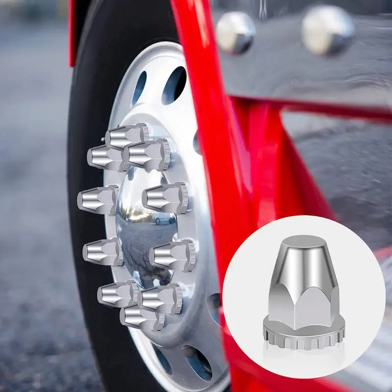 20PCS 33mm ABS Chrome Plastic Thread-on Spiked Lug Nut Covers Bullet Flanged for Semi Trucks fit Hub Piloted Wheels Trailers Bus images - 6