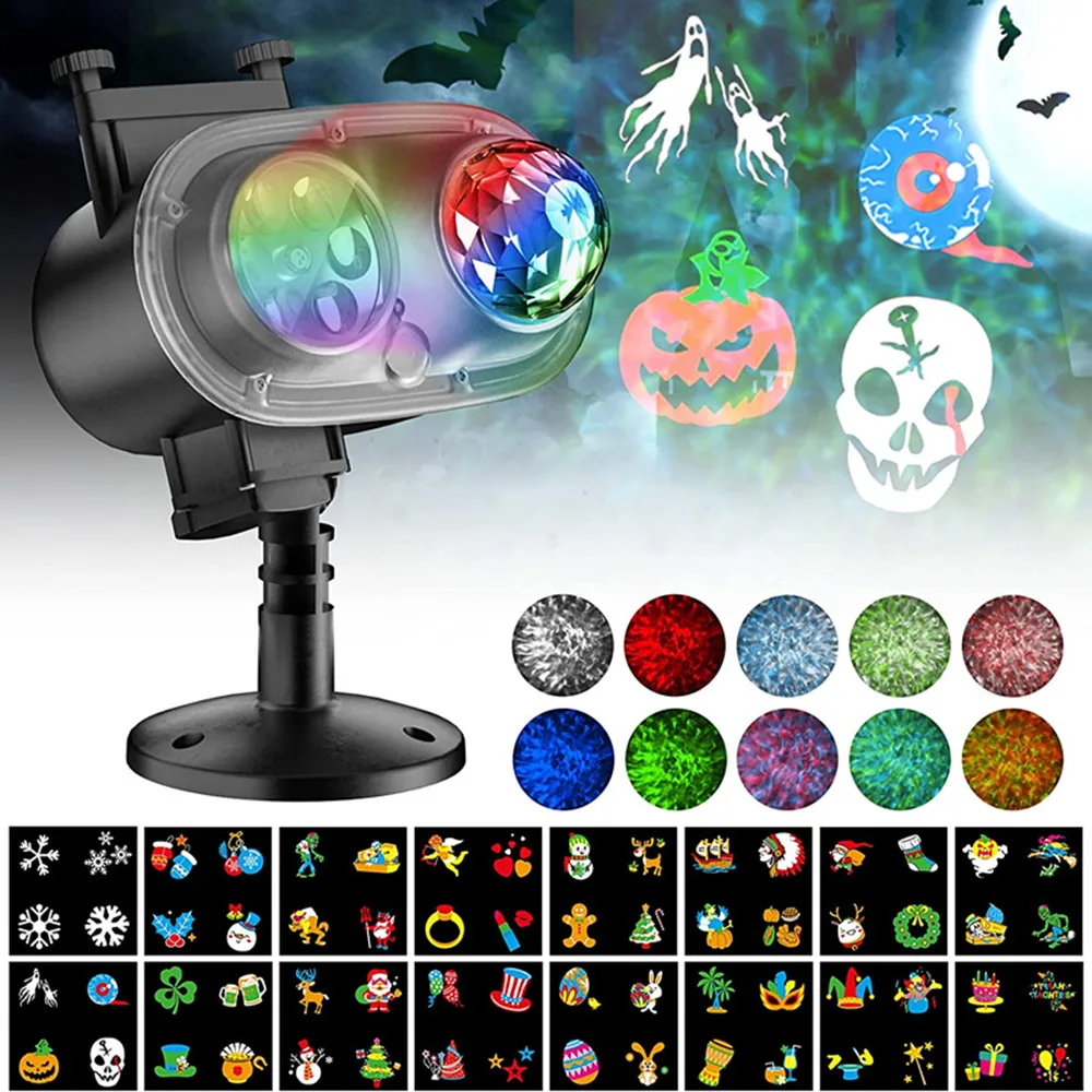 thumbnail image 1 of Proyector de luces navideñas 2 en 1, resistente al agua, con forma de ola oceánica para exteriores, para fiestas de cumpleaños y vacaciones (16 diapositivas), 1 of 4