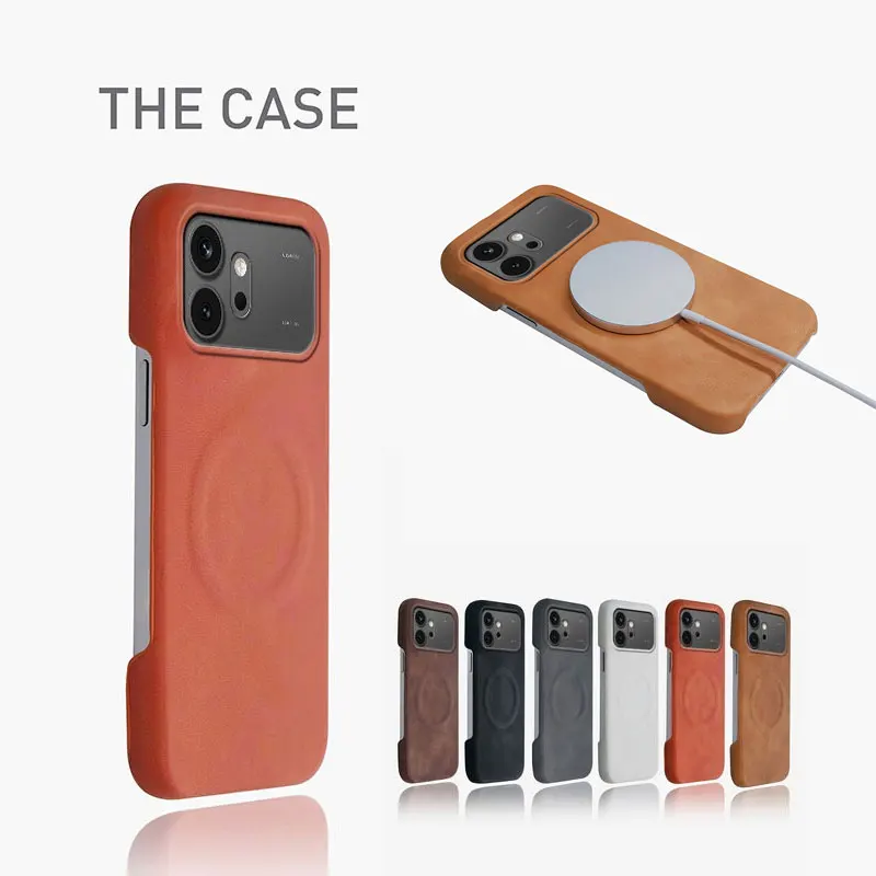 Premium PU Leather Magnetic Frameless Anti-fall Case with Wireless Charging Support and Shockproof Protection