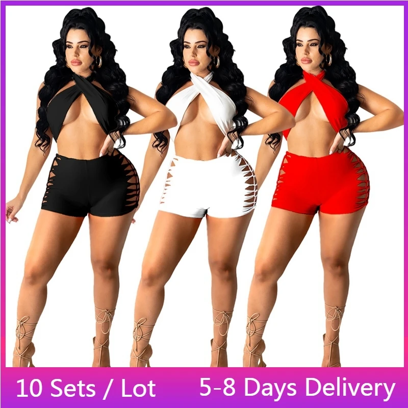 

Bulk Items Wholesale Lots Clothing Summer Sexy Two Piece Sets Club Outfits for Women Bandage Crop Top Shorts Party Matching Sets