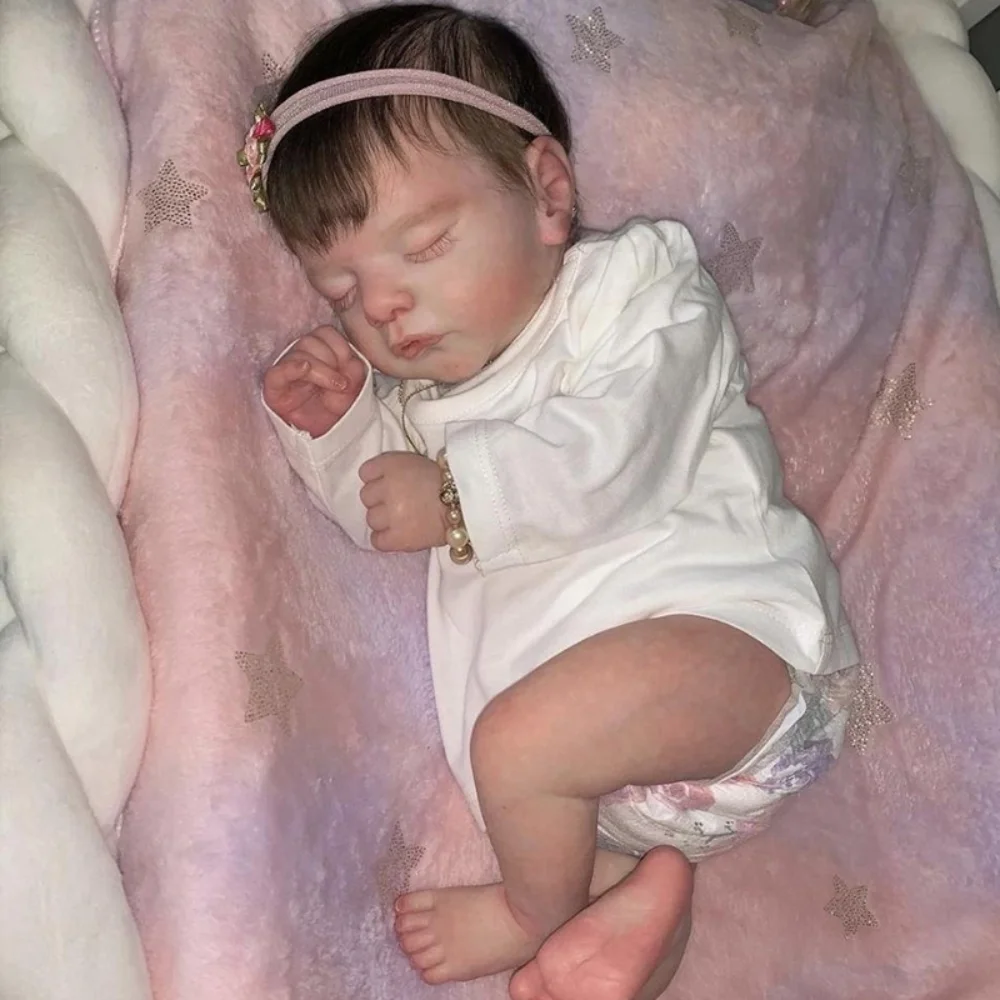 

18inch Reborn Dolls Sam Sleeping Newborn Baby with Rooted Hair Already Painted Skin with Details Veins Bebe Reborn Doll for Girl