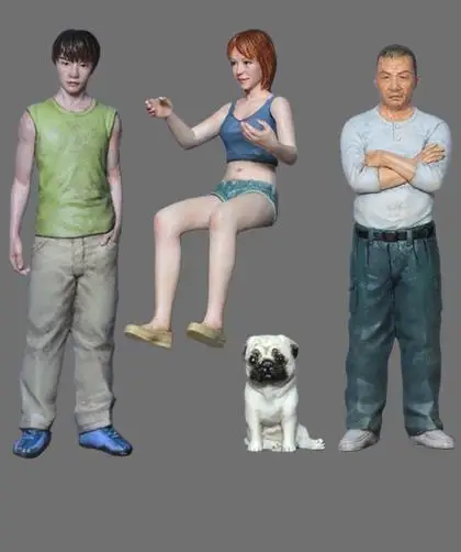 Resin Character 1/32 54mm Uncle Cute Male Girl Bulldog 4-Person Group Hand Office 1372G New 3