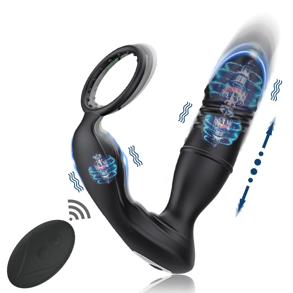 Massaggiatore per la prostata maschile telescopico a spinta, vibratore per uomini, plug anale gay, telecomando, dildo_voghion.com