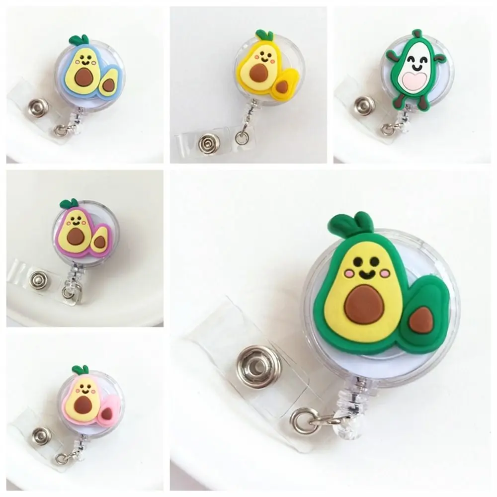 Silicone Fruits Badge Holder Avocado Cartoon Easy Pull Buckle Retractable Badge Holder Name Tag ID Card Nurse Badge Reel