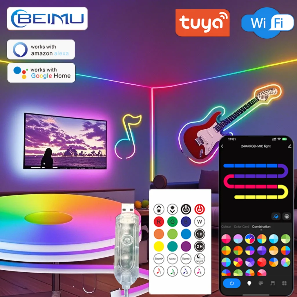 1M 5M 20M RGB RGBIC LED Neon Strip Lights Rope Bluetooth Music WIFI Control 12V EUR 5,92