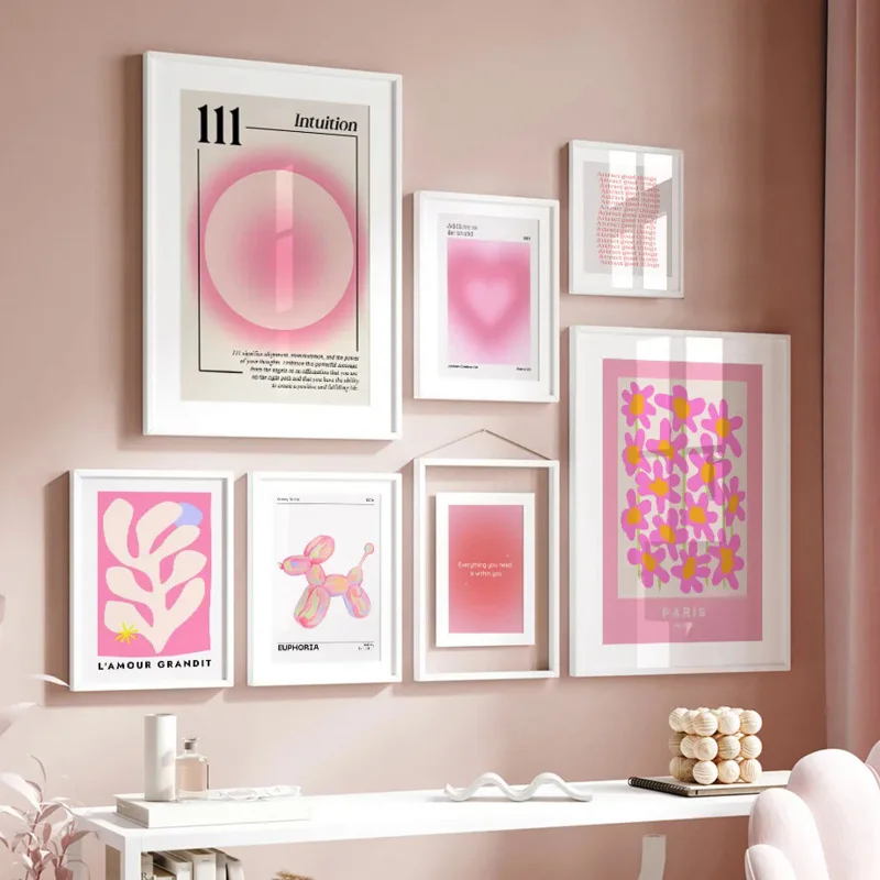 ModernMinimalistAestheticsWallArtPinkAngelDigitalFlowerHDOil