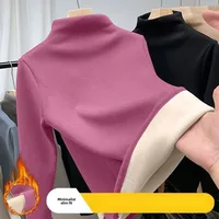 Sous-vêtements thermiques pour femmes, chemise inférieure à col mi-haut, couleur unie, col Semi-haut, manches longues, T-Shirt basique, pulls chauffants, hiver 4