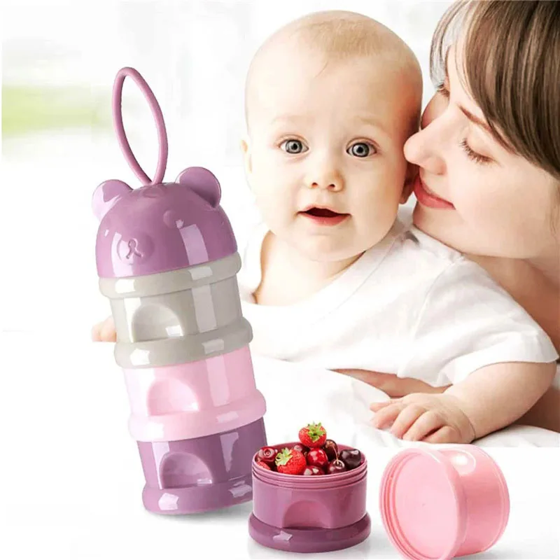 3/4 Grid Portable Milk Powder Dispenser Toddler Baby Food Storage Box Cartoon Formula Dispenser Container Infant Snack Box