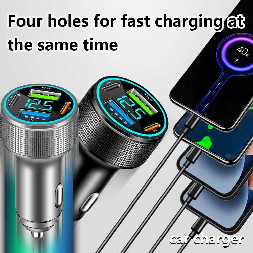 

200w Fast Charging Adapter, 4 Port Usb Car Charger Type C Pd, For Various Smartphones Car Conversion Plug For X S2p4
