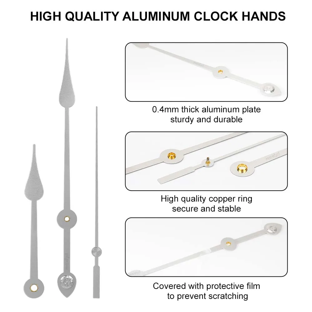 MCDFL Silver Metal Hand for Resin Clock Backwards Spare Parts Granfather Watch Chime Movement Spheres Old on Wall Mechanical Kit