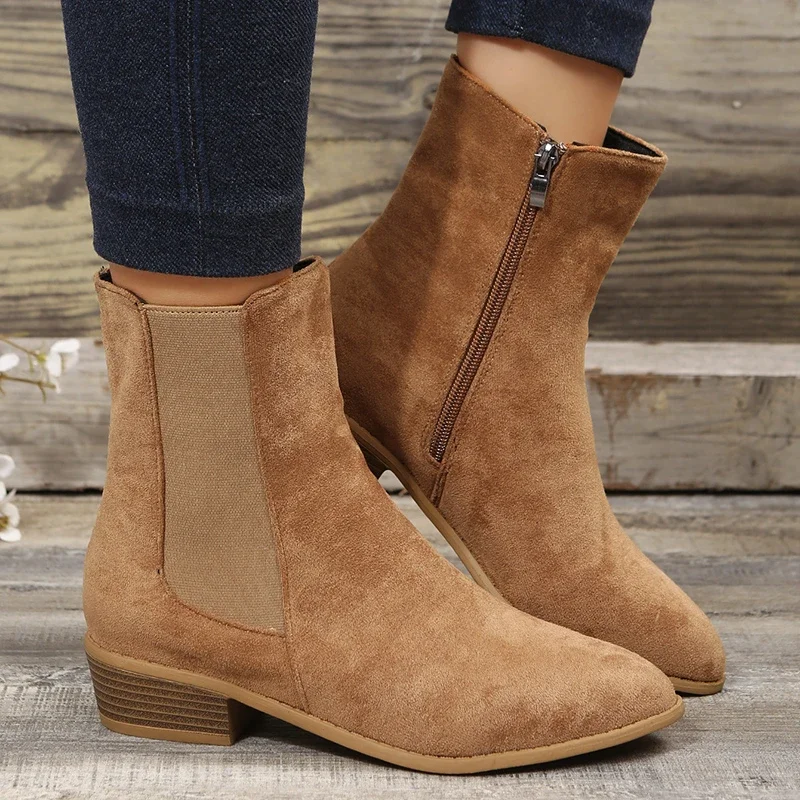 2023 Winter Classic Chelsea Women's Boots Cowherd Round Head Wedge Heel Ankle Boots Simple and Comfortable cowboy boot for Women