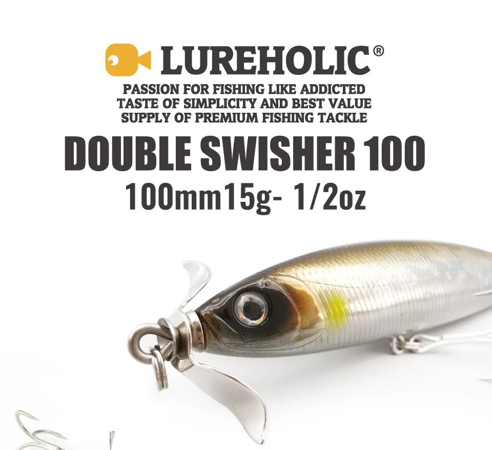 LUREHOLIC 10 cm 15 g Double Swisher Topwater Lure Splash Swimming Action Spy Hard Bait Popper Traktor Glider Bait mit Mustad Hook – Detail 2