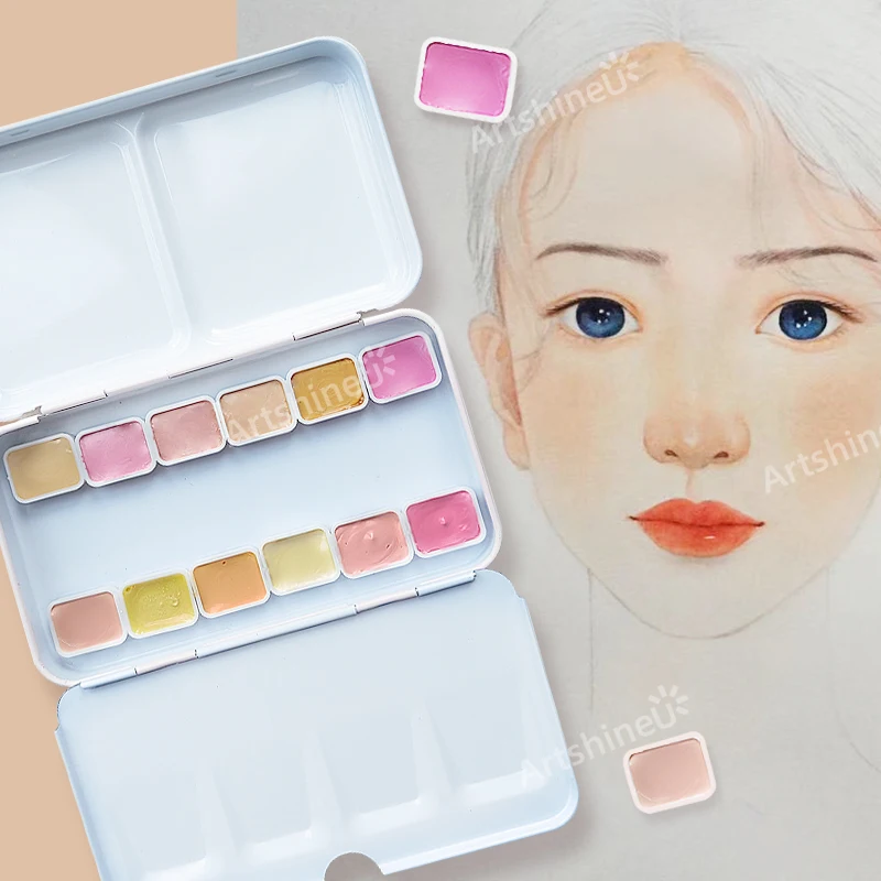 Skin Tone Set 12 Colors High Quality Artist Watercolor  Cartoon Character Skin Colour Painting VanGogh Mijello Holbein Schmincke