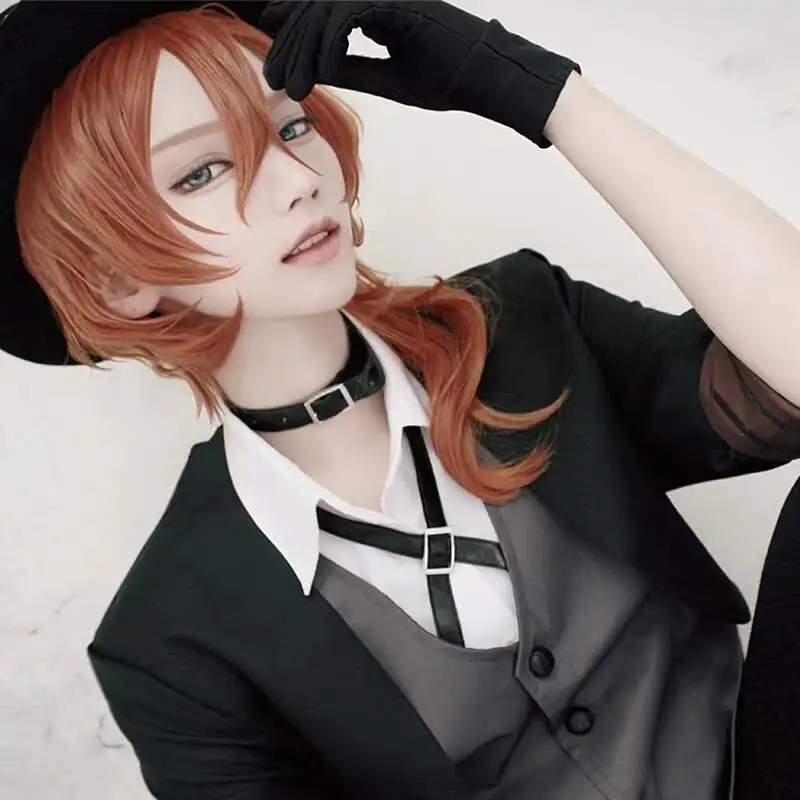Anime Bungo Stray Dogs Chuya Nakahara Chuuya Cosplay Wig Heat Resistant Synthetic Hair Wigs + Wig Headwear cosplay hats,anime hair accessories