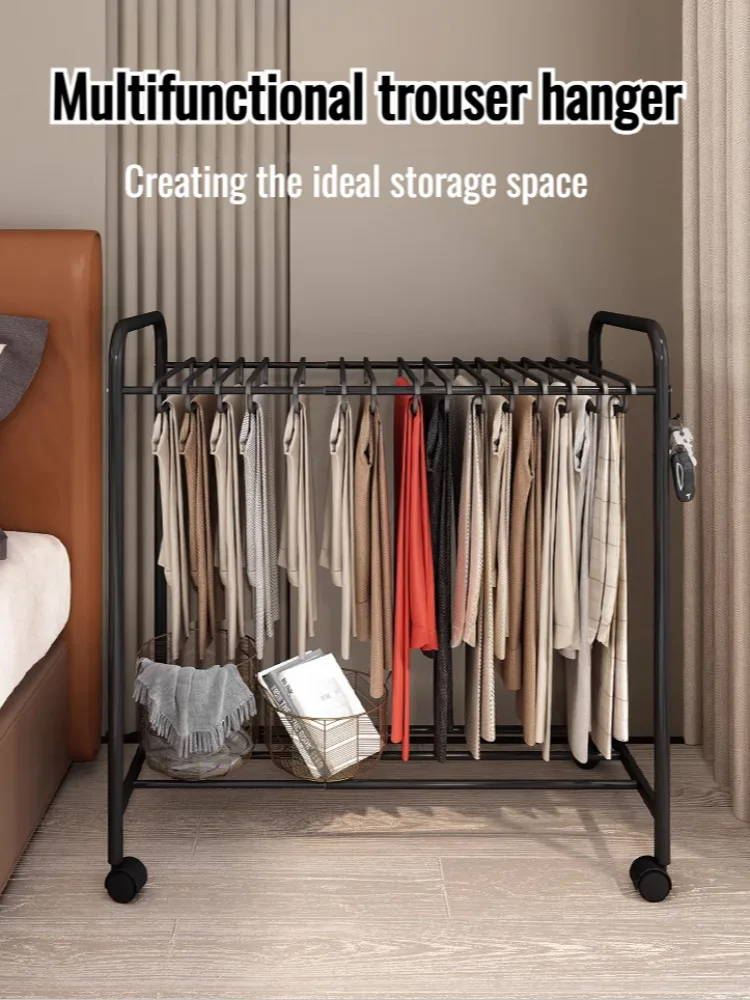 Multifunctional Retractable Clothes Rack With Wheels Floor-standing Movable Trouser Rack Household Drying Clothing Storage