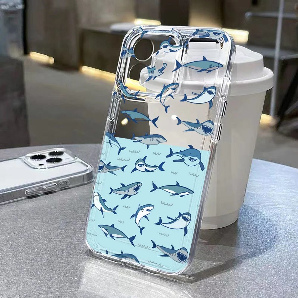 Vibrant Shark Design Silicone Phone Case - Transparent Protective Cover