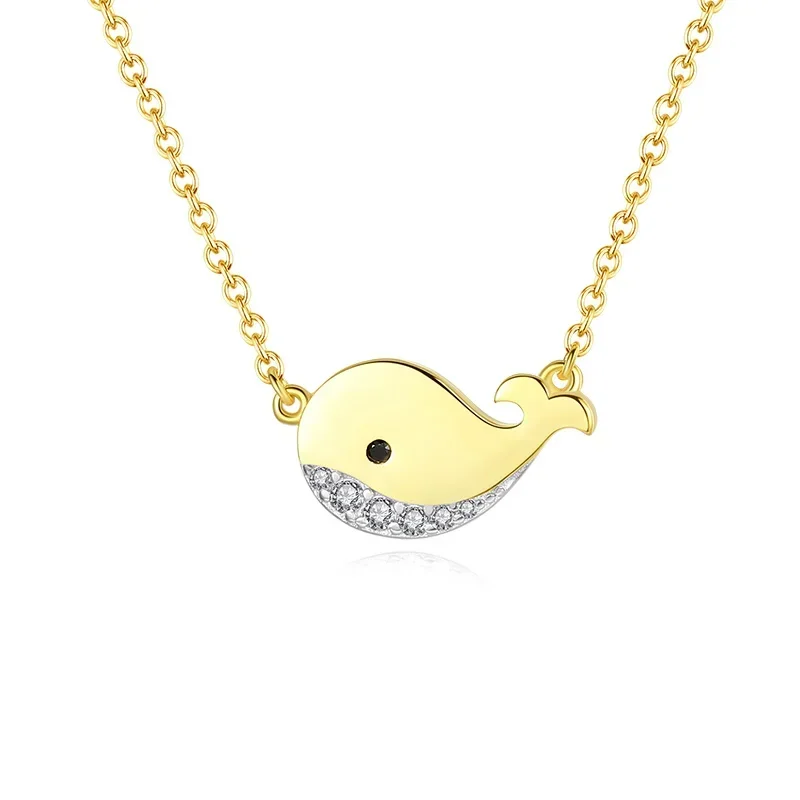 TONGZHE Necklace Fish Choker for Women Original 925 Sterling Silver Yellow Gold Chain Long Necklace Girls Jewelry Gifts