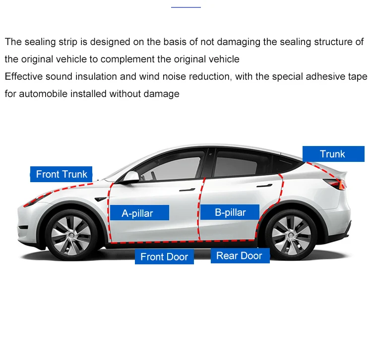 Kit Joint De Porte Tesla Model Y - Bande Caoutchouc Insonorisante, Réduction Bruit Vent - Installation Facile