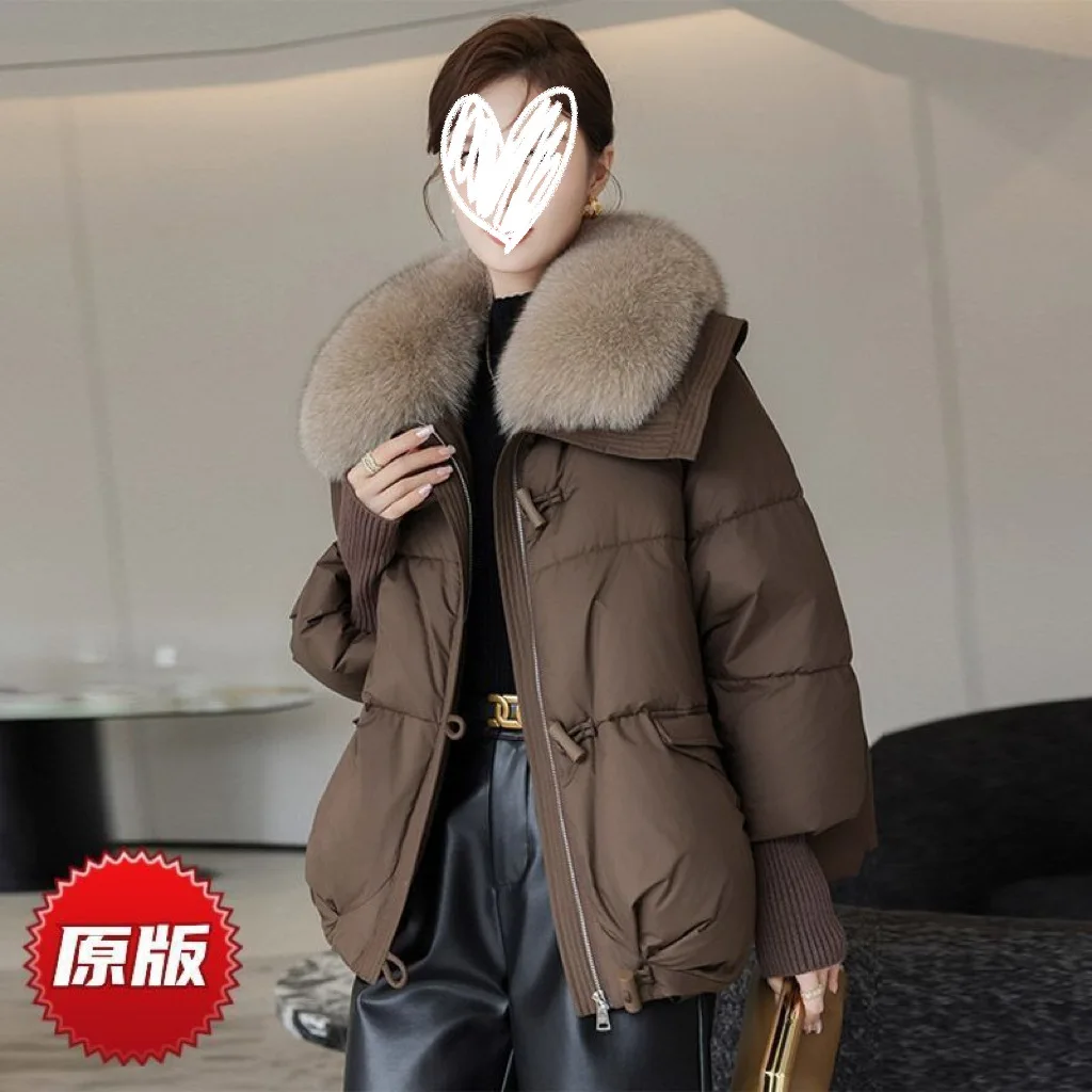 New Winter Warm Goose Down Jackets Natural Real Fox Fur Collar Puffer Jackets Women Thick Female Streetwear Coats