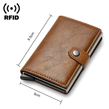 Carbon Fiber Credit Card Holder Wallet Men Rfid Smart Metal Thin Slim Pop Up Minimalist Wallet Small Black Purse Metal Vallet - Image 3