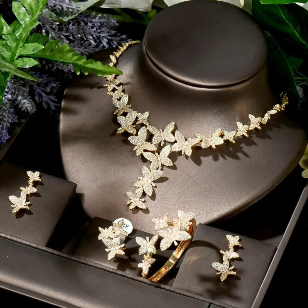 

Butterfly Necklace Set For Women Wedding Bridal Bracelet Ring Earrings Jewelries