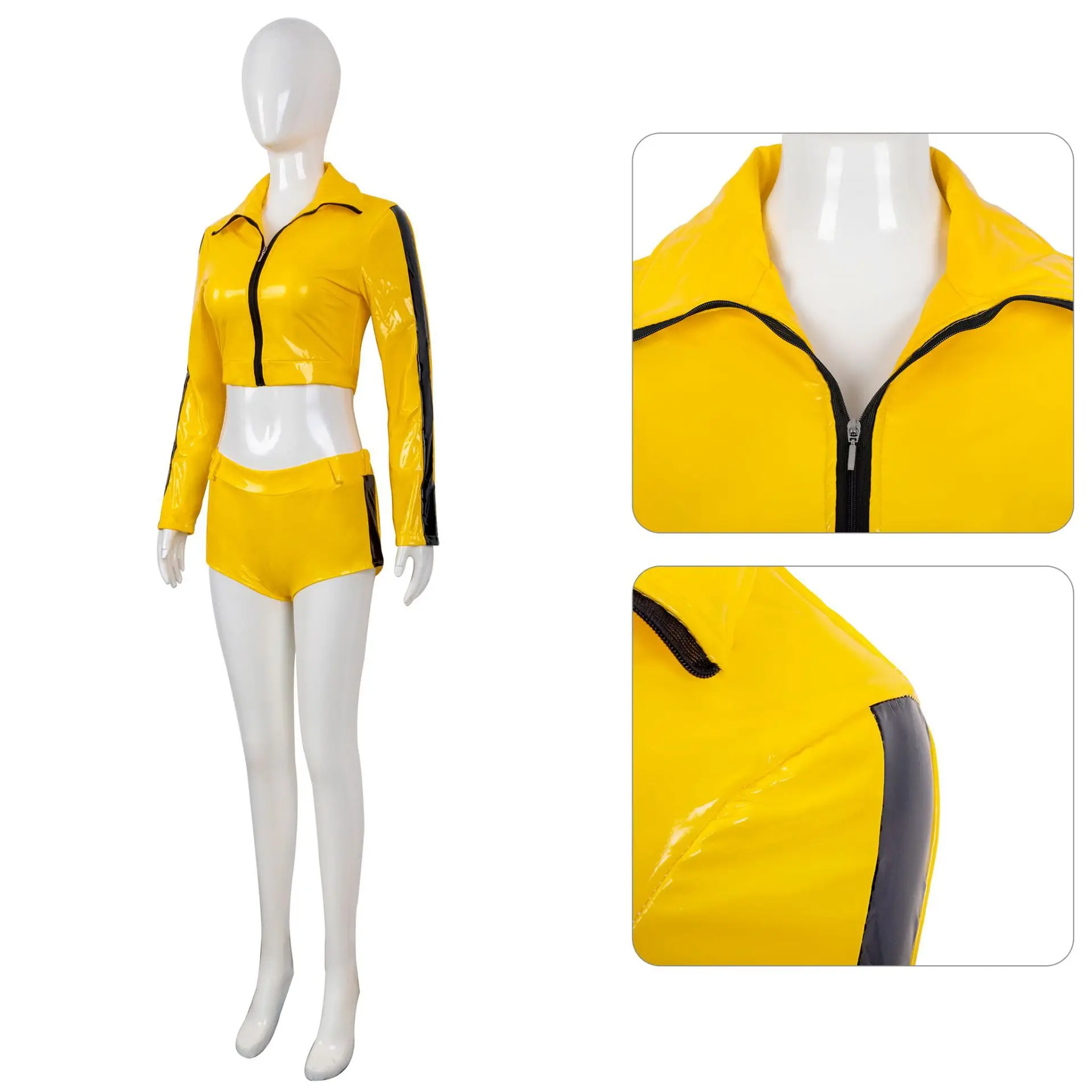 Kill Bill: The Bride | Yellow Jumpsuit Cosplay Costume 25 Kill Bill The Bride Yellow Jumpsuit and Leather Jacket Cosplay Costume