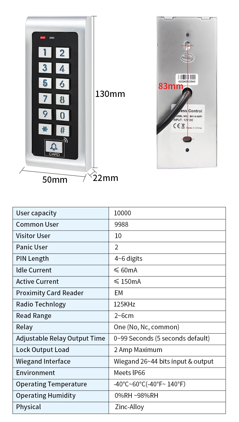 Tuya Wifi Metal Case Access Control Keypad Backlight Anti-Vandal Temporary Passw