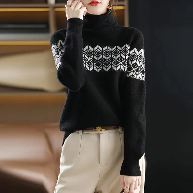 

Женский трикотажный свитер-водолазка с геометрическим рисунком, несколько цветов