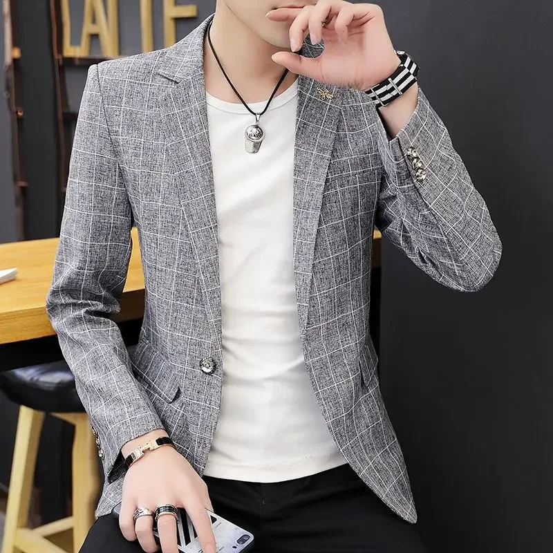 Party Linen Gray Men's Suit Jackets Single Breasted Coat Male Blazer Summer New in Simple Clothing Fashion 2024 Casual Classic 6
