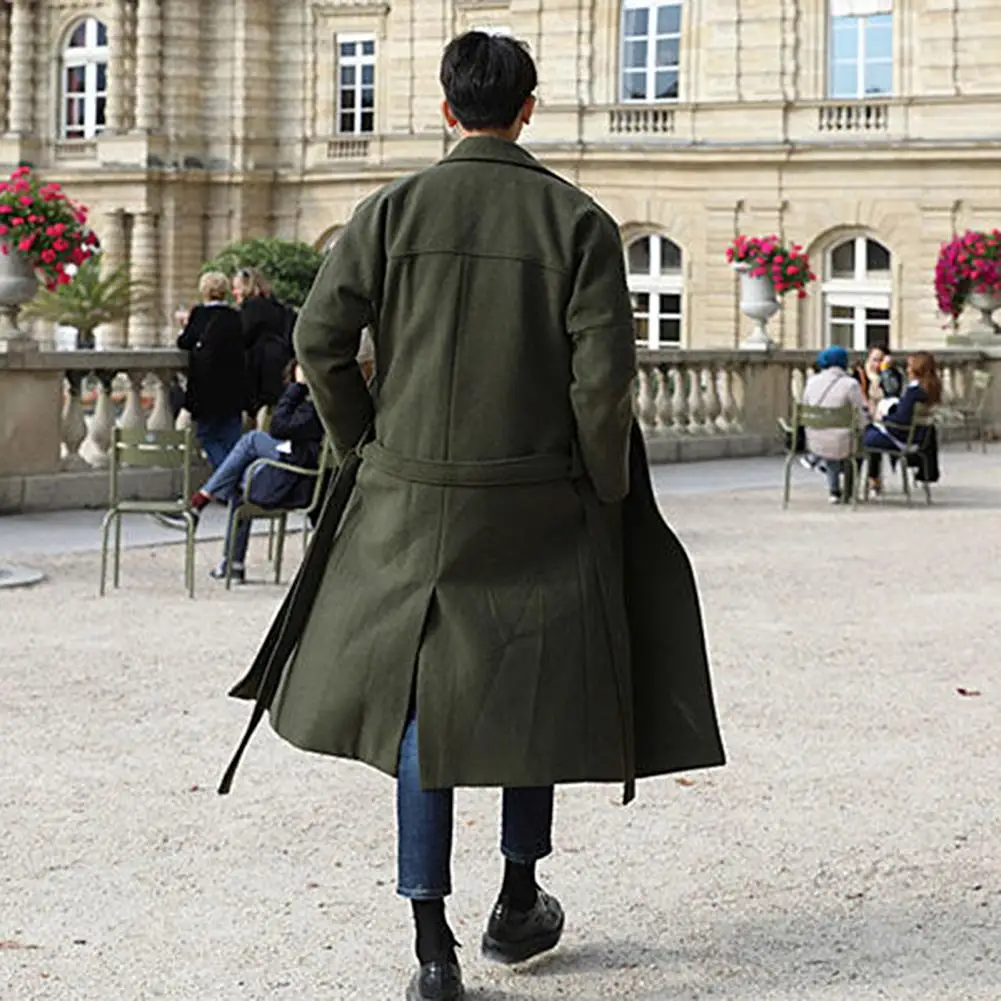 Plus Size Men Jacket Open Stitch Belt Windbreaker Fur Autumn Winter Mid-Calf Overcoat Thickened Woolen Blazer Coat