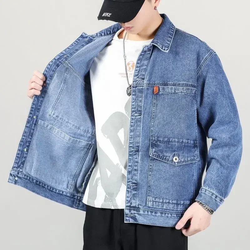 thumbnail image 1 of Chaquetas de mezclilla para hombre con bordado, abrigo de jeans para hombre, otoño, negro, Corea, invierno 2024, ropa popular coreana lavada de gran tamaño, rock, 1 of 5