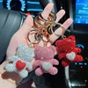 Ceramic Clay Full Diamond Love Little Bear Key chain Metal Big Ring Cute Toy Cartoon Key chain Girl Gift 1