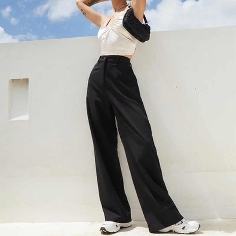 Solid Color High Waist Blue Casual Pants Women 2024 Summer Fashion Capris Women Straight Office Ladies Casual Trousers Women