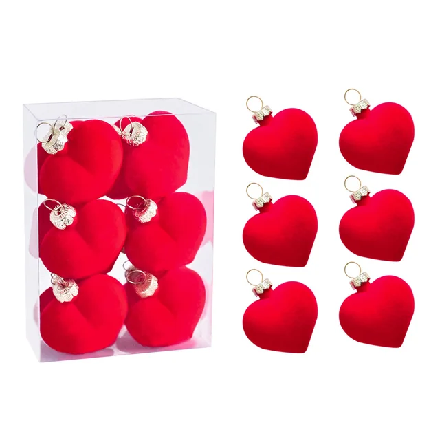 12pcs 5CM Valentine's Day Hanging Heart Ornaments Heart Shaped Tree Baubles Valentine Velvet Ball Ornaments 4