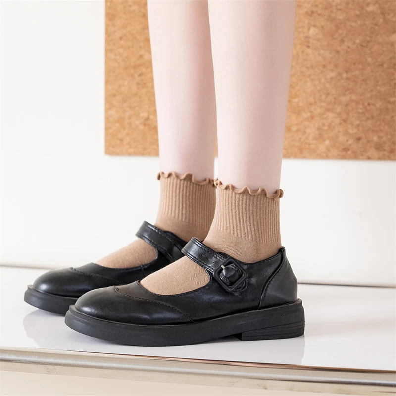 3 Pairs/Lot Cute Socks For Women New Japanese Style Breathable Girls Short Socks Kawaii Solid Frilly Ruffle Casual