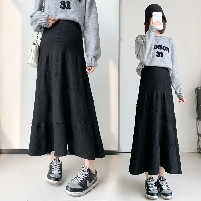 5591# Autumn Winter Fashion Knitted Maternity Skirts Elastic Waist Belly A Line Slim Loose Clothes for Pregnant Women Pregnancy