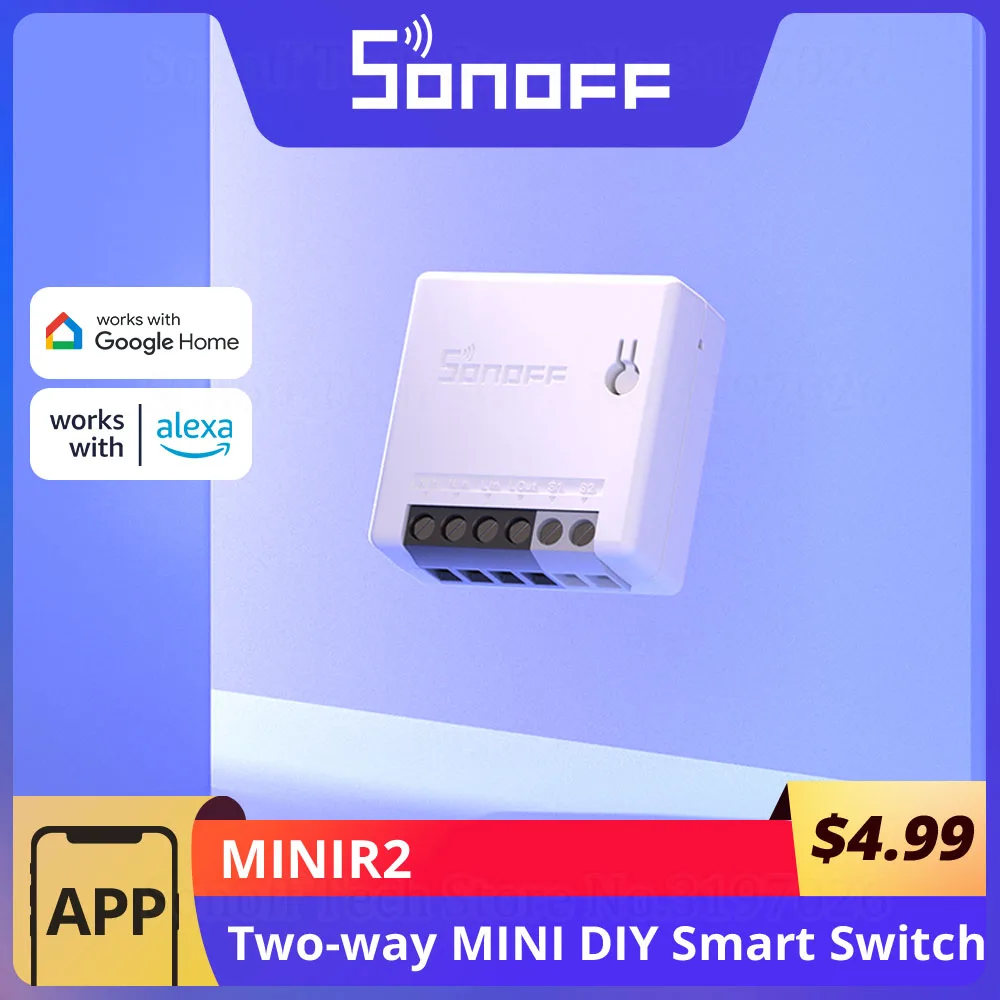 SONOFF MINI Two Way Wifi Smart Switch Small APP/LAN/Voice/Remote Control  DIY Support one External Switch Google Home for Alexa