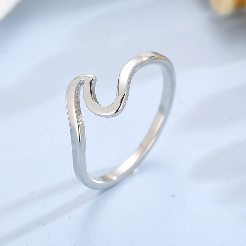 Stainless Steel Wave Rings For Women Men Simple Design Sea Wave Shape Size 5-10